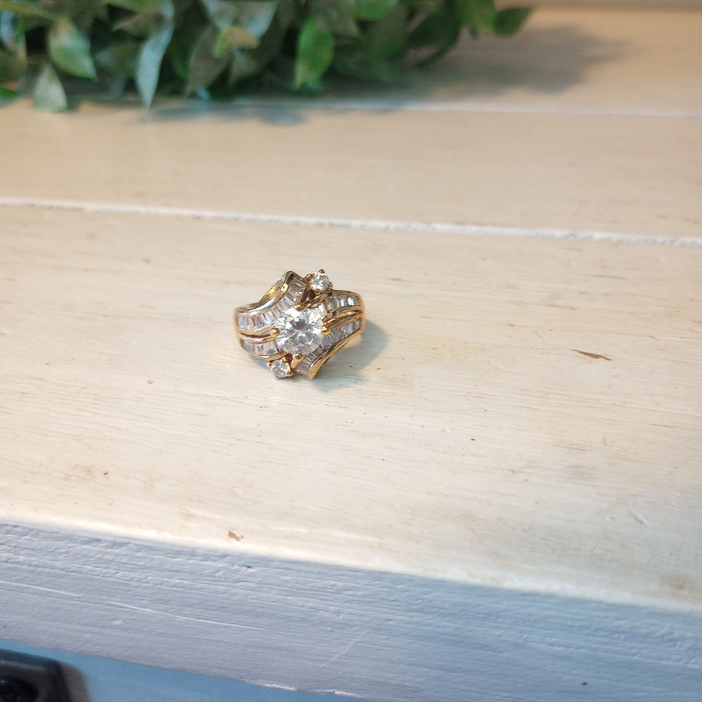 Gold Vermeil Over 925 Sterling Silver Zirconia Gemstone Ring Size 6 Adi Thailand